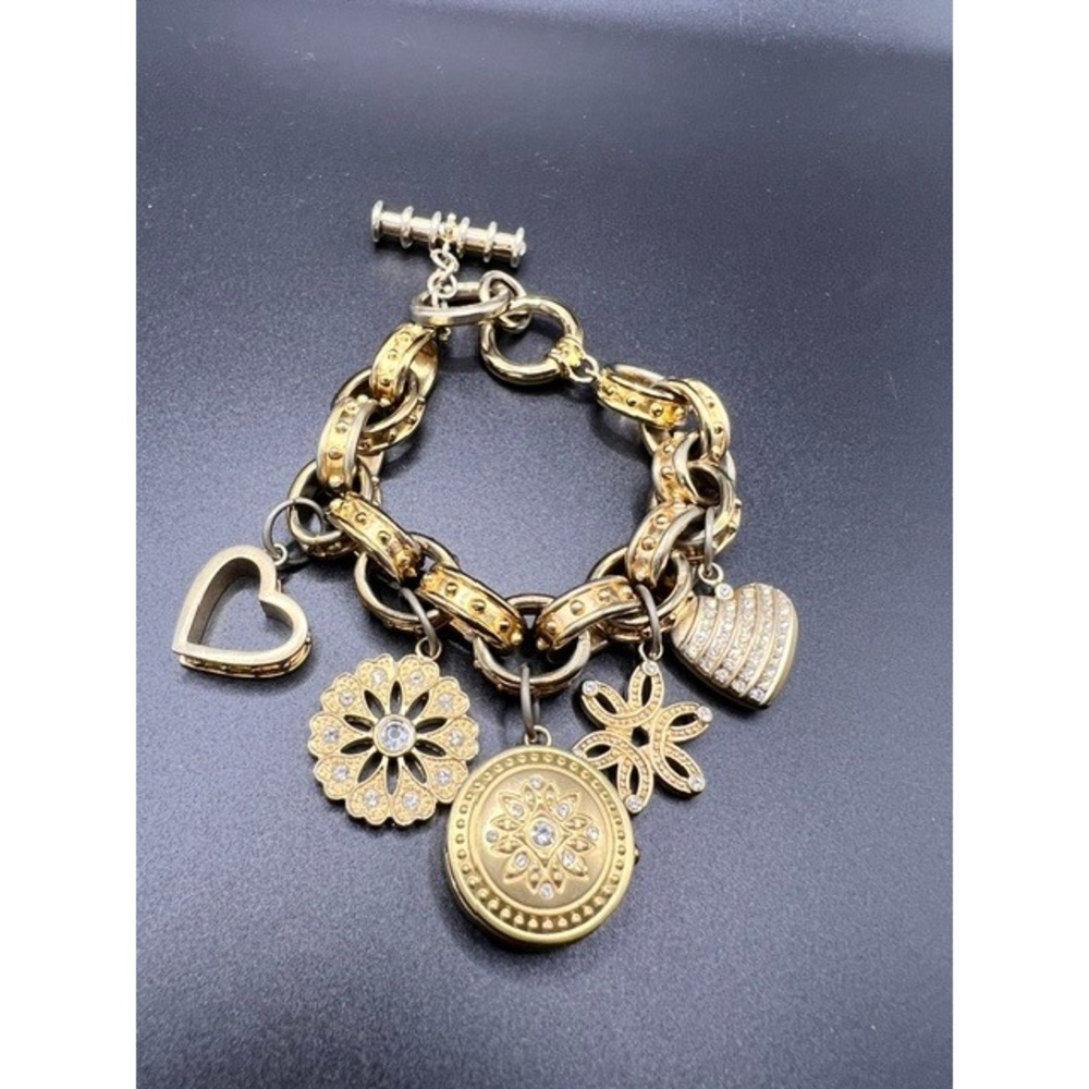 Vintage Anne Klein Gold-Tone Charm Bracelet Watch Locket – 100g Heavy Link - Picture 4 of 11